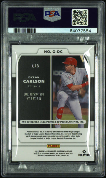 Dylan Carlson 2021 Panini Chronicles Obsidian Autographs green PSA 9 1/5