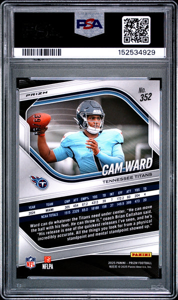 Cam Ward - 2025 Panini Prizm Blue Ice Rookie /99 GEM MINT PSA 10