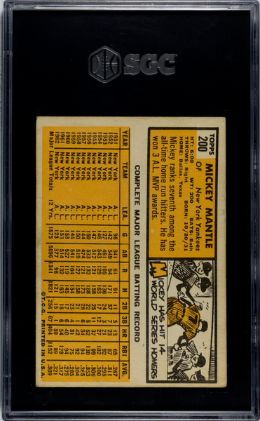 Mickey Mantle - 1963 Topps Baseball SGC 3.5 #200