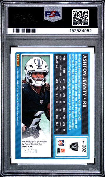 Ashton Jeanty - 2025 Panini Donruss Optic Autograph Black Gold PSA 10 /60