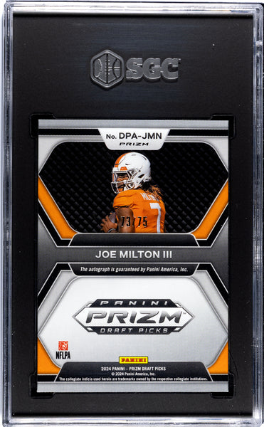 Joe Milton III - 2024 Panini Prizm Draft Picks Autos. Blue Ice SGC 10 /75