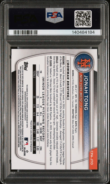 Jonah Tong - 2025 Bowman Chrome Prospect Autographs PSA 9