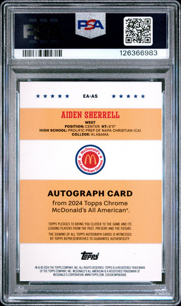 Aiden Sherrell - 2024 Topps Chrome Mcdonald's All American Event Autographs PSA 9