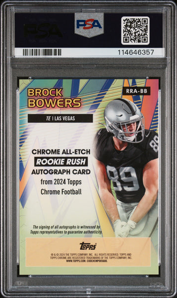 Brock Bowers - 2024 Topps Chrome Chrome All-Etch Rookie Rush Autographs PSA 9