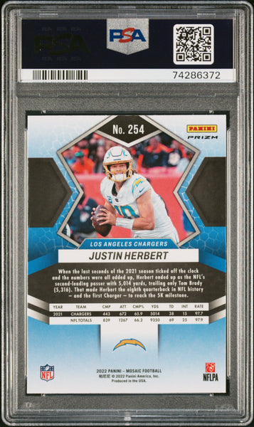 Justin Herbert - 2022 Panini Mosaic Reactive Orange Rookie #254 PSA 10