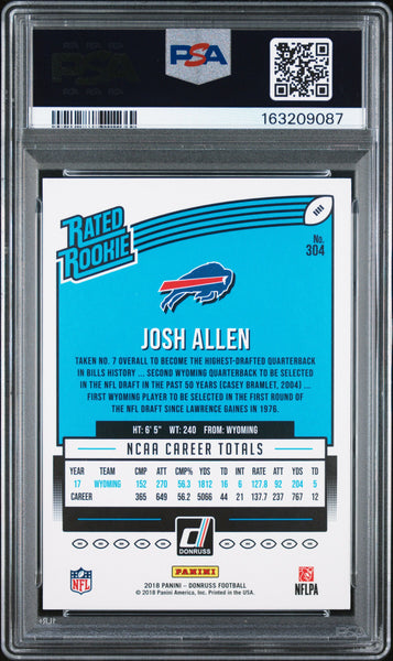 Josh Allen - 2018 Panini Donruss Rated Rookie #304 PSA 9
