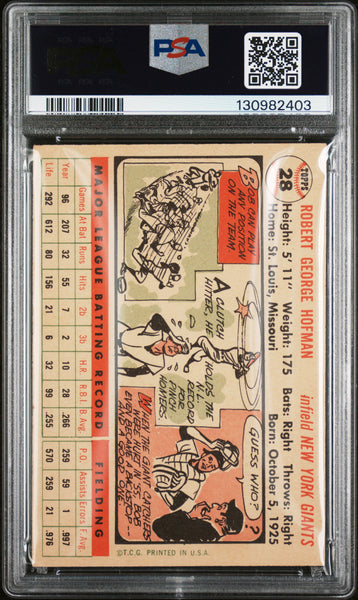 Bobby Hofman - 1956 Topps White Back PSA 3