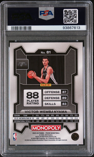 Victor Wembanyama - 2023 Panini Prizm Monopoly PSA 10 Rookie