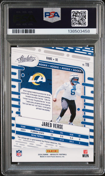 Jared Verse - 2024 Panini Absolute Signature Red Squares PSA 10