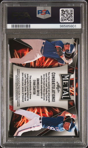 Evan Carter Abimelec Ortiz 2023 Leaf Metal Dual Auto Green Crystal PSA 9 /3
