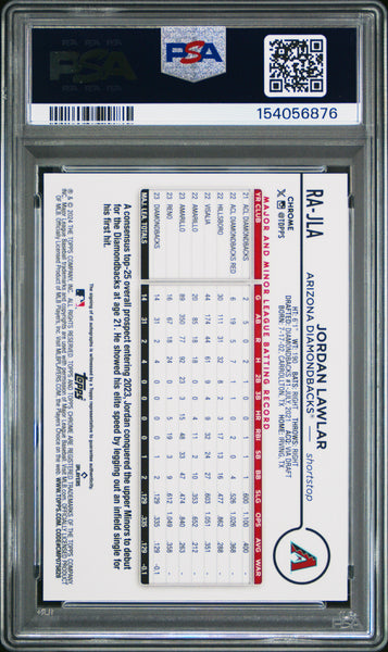 Jordan Lawlar - 2024 Topps Chrome Rookie Autographs Aqua Wave PSA 9 30/199