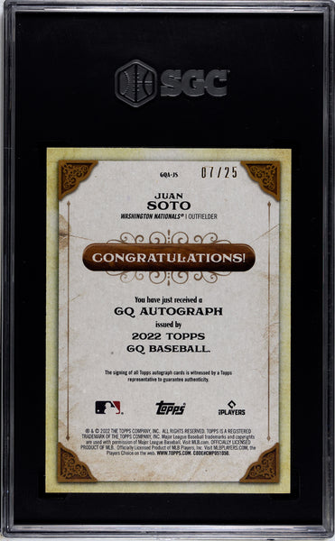 Juan Soto - 2022 Topps Gypsy Queen Autograph Missing Black Plate SGC 9.5 7/25