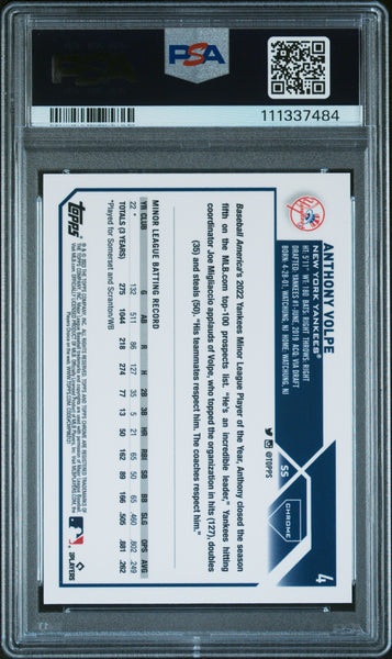 Anthony Volpe - 2023 Topps Chrome Purple Speckle Refractor PSA 10 014/299