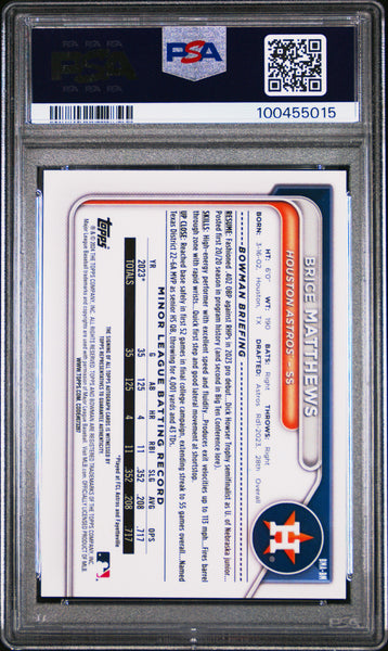 Brice Matthews 2024 Bowman Mega Box Chrome Prospect Auto Blue PSA 10 /150