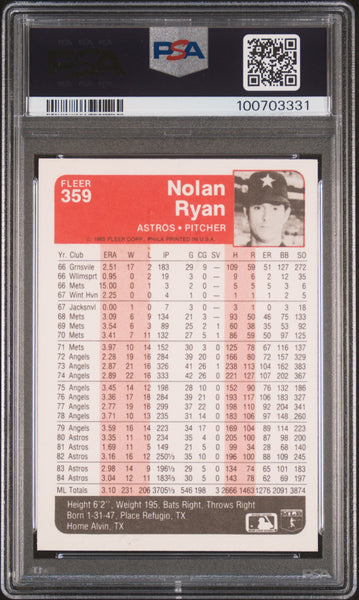 Nolan Ryan - 1985 Fleer PSA DNA 8 ST Auto 9 Signed