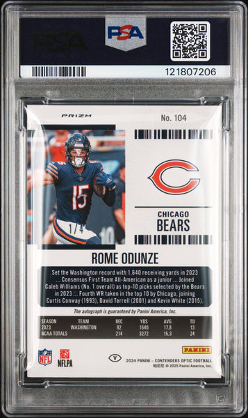 Rome Odunze - 2024 Panini Contenders Optic Variation Auto Neon Marble PSA 9