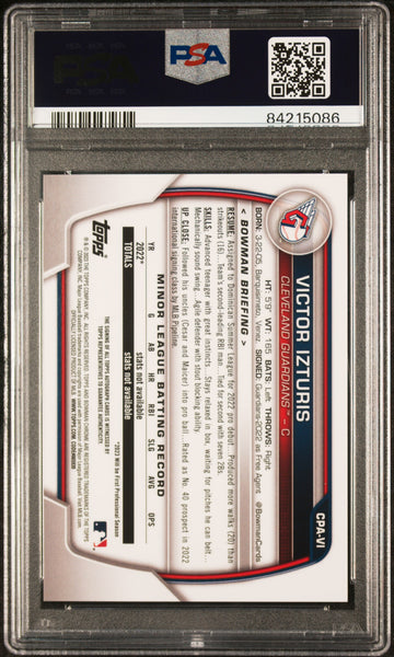 Victor Izturis - 2023 Bowman Chrome Prospect Autographs Yellow Ref PSA 10 /75