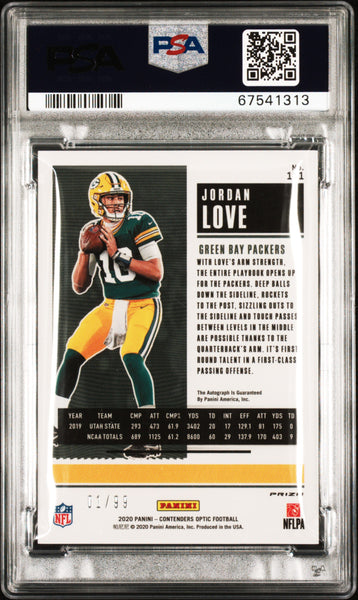 Jordan Love - 2020 Panini Contenders Optic Autograph Teal PSA 9 1/99