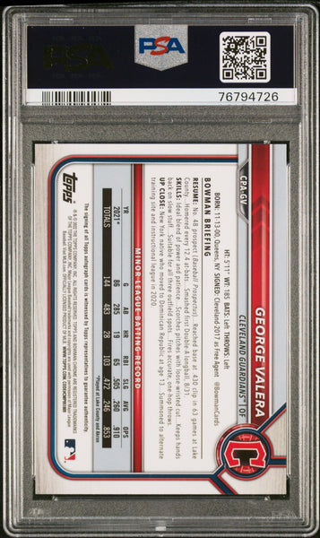 George Valera - 2022 Bowman CHR. Pros. Auto Purple Refractor PSA 9 148/250