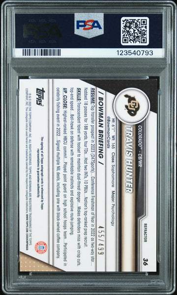 Travis Hunter - 2023 Bowman University Chrome Autograph Refractor PSA 9 455/499