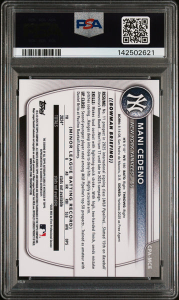Mani Cedeno - 2025 Bowman Chrome Prospect Autographs Org Shimmer PSA 10 06/25