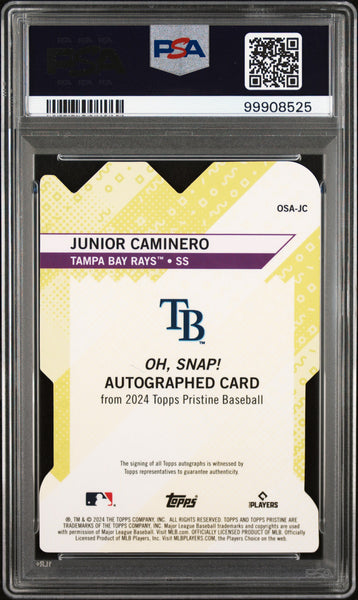 Junior Caminero - 2024 Topps Pristine Oh Snap! Autographs Gold Refractor PSA 10