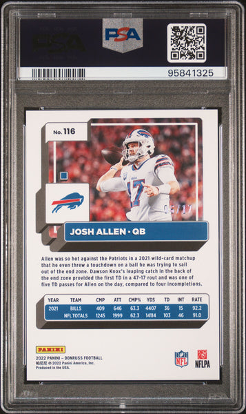 Josh Allen - 2022 Panini Donruss Jersey Number PSA 9 6/17