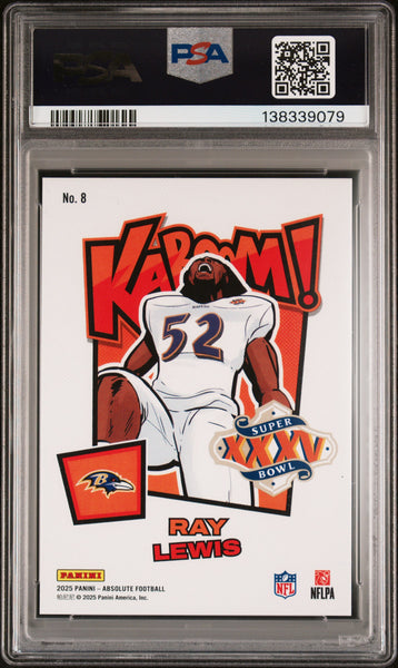 Ray Lewis - 2025 Panini Absolute Kaboom! Super Bowl Vertical PSA 8 SSP Case Hit
