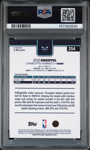 Kon Knueppel - 2025 Topps Chrome Refractor PSA 9