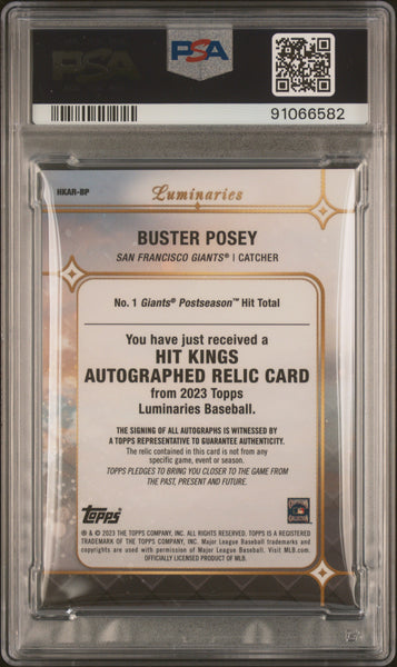 Buster Posey - 2023 Topps Luminaries Hit Kings Auto Relic Purple 2/3 PSA 9