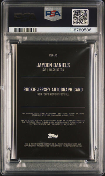 Jayden Daniels - 2024 Topps Midnight Rookie Patch Auto Solstice /50 PSA 9 10
