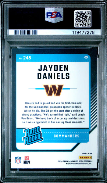 Jayden Daniels - 2024 Panini Donruss Optic Purple Shock PSA 9