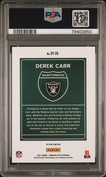 Derek Carr - 2021 Panini Donruss Optic Downtown PSA 10