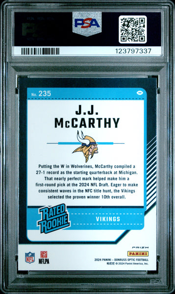 JJ Mccarthy - 2024 Panini Donruss Optic Holo PSA 8
