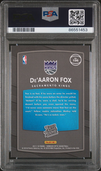 De'aaron Fox - 2017 Panini Donruss Optic Red Yellow PSA 10