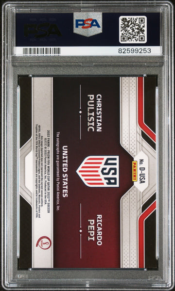 R. Pepi C. Pulisic - 2022 Panini Prizm World Cup Qatar Dual Signatures PSA 9