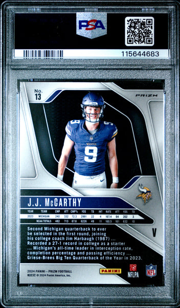 JJ Mccarthy - 2024 Panini Prizm Rookie Variation PSA 9