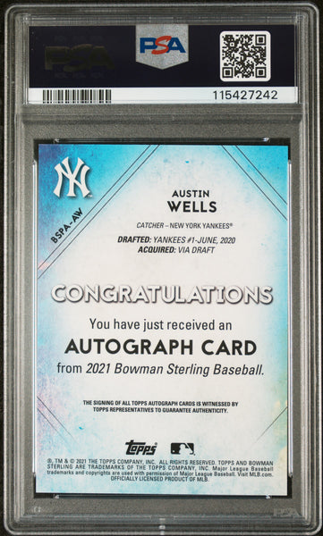 Austin Wells - 2021 Bowman Sterling Prospect Autographs PSA 10