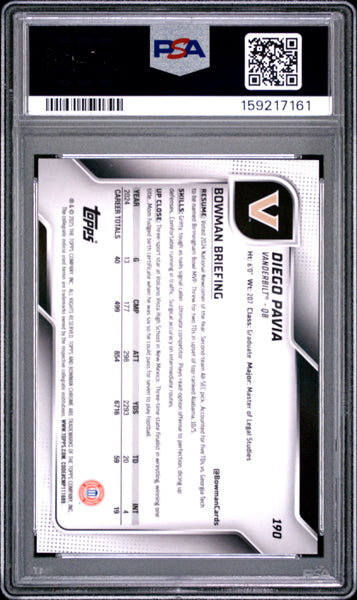 Diego Pavia - 2025 Bowman University Chrome Gold Shimmer PSA 10