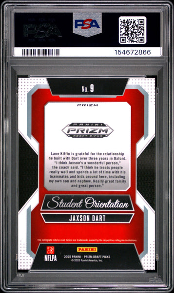 Jaxson Dart - 2025 Prizm Draft Picks Student Orientation Red Ice Rookie PSA 10