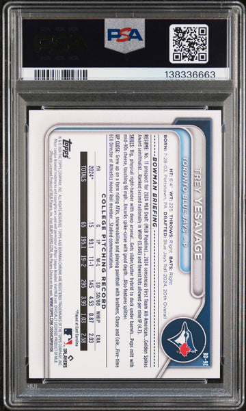 Trey Yesavage - 2024 Bowman Draft PSA 10