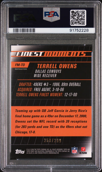 Terrell Owens - 2008 Finest Moments Blue Refractor PSA 10 /299