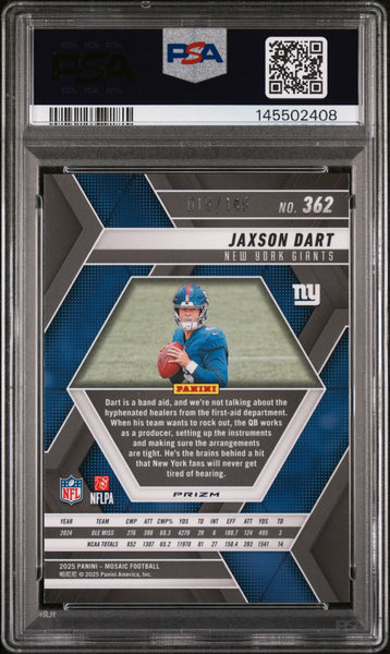 Jaxson Dart - 2025 Panini Mosaic Silver Knight PSA 10 Rookie
