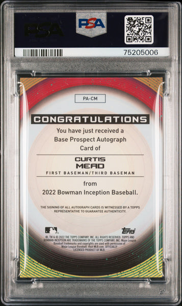 Curtis Mead - 2022 Bowman Inception Prospect Autographs PSA 10 023/250