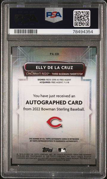 Elly De La Cruz - 2022 Bowman Sterling Prospect Autographs Pros. Auto Orange Refractor PSA 10 64/75