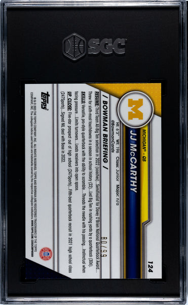 JJ Mccarthy - 2023 Bowman University Chrome Green Refractor SGC 10 /99