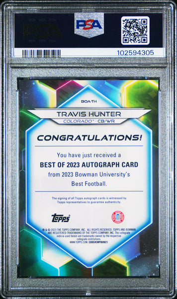 Travis Hunter - 2023 Bowman University Best Of 2023 Autographs Gold PSA 9 02/50