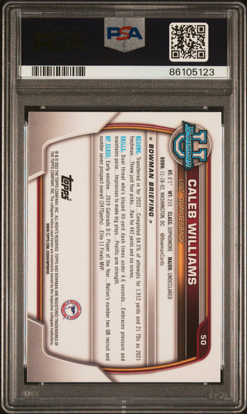 Caleb Williams - 2022 Bowman University Chrome Prospects Pink Refractor PSA 10