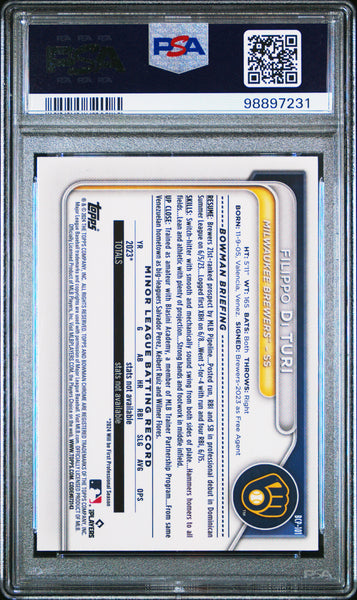 Filippo DI Turi - 2024 Bowman Sapphire Edition Chrome Prospect Gold PSA 10 16/50