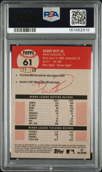 Bobby Witt JR. - 2022 Topps Platinum Anniv Toile White Blue Rookie 86/199 PSA 10